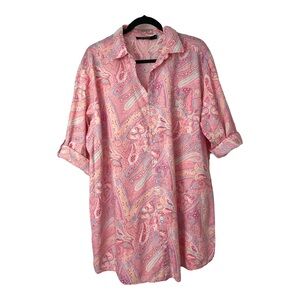 Lauren Ralph Lauren | Pink Paisley Button Up Sleep Shirt, XL